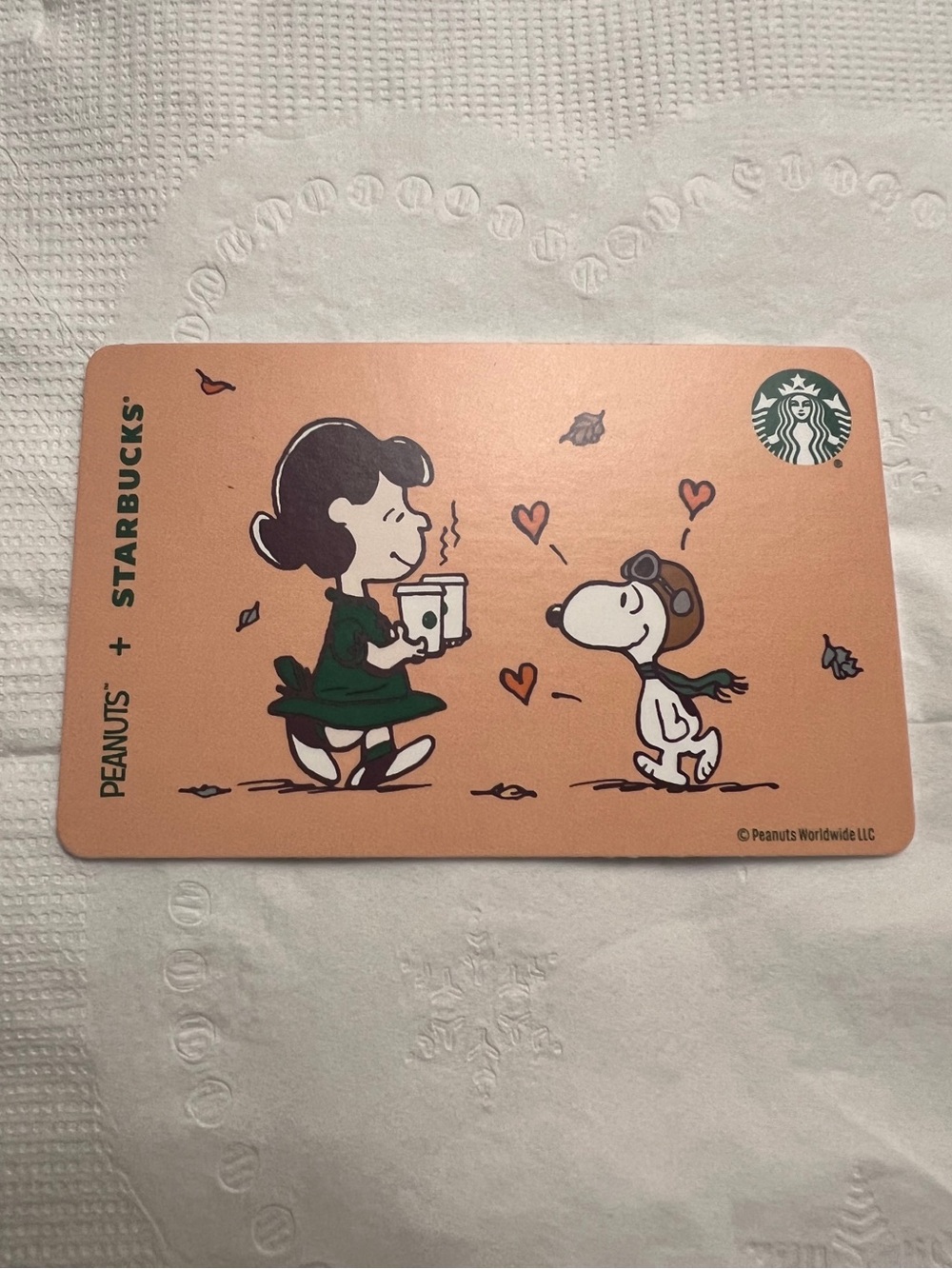 BRAND NEW Starbucks Peanuts Gift Card – Peach/Coral Design